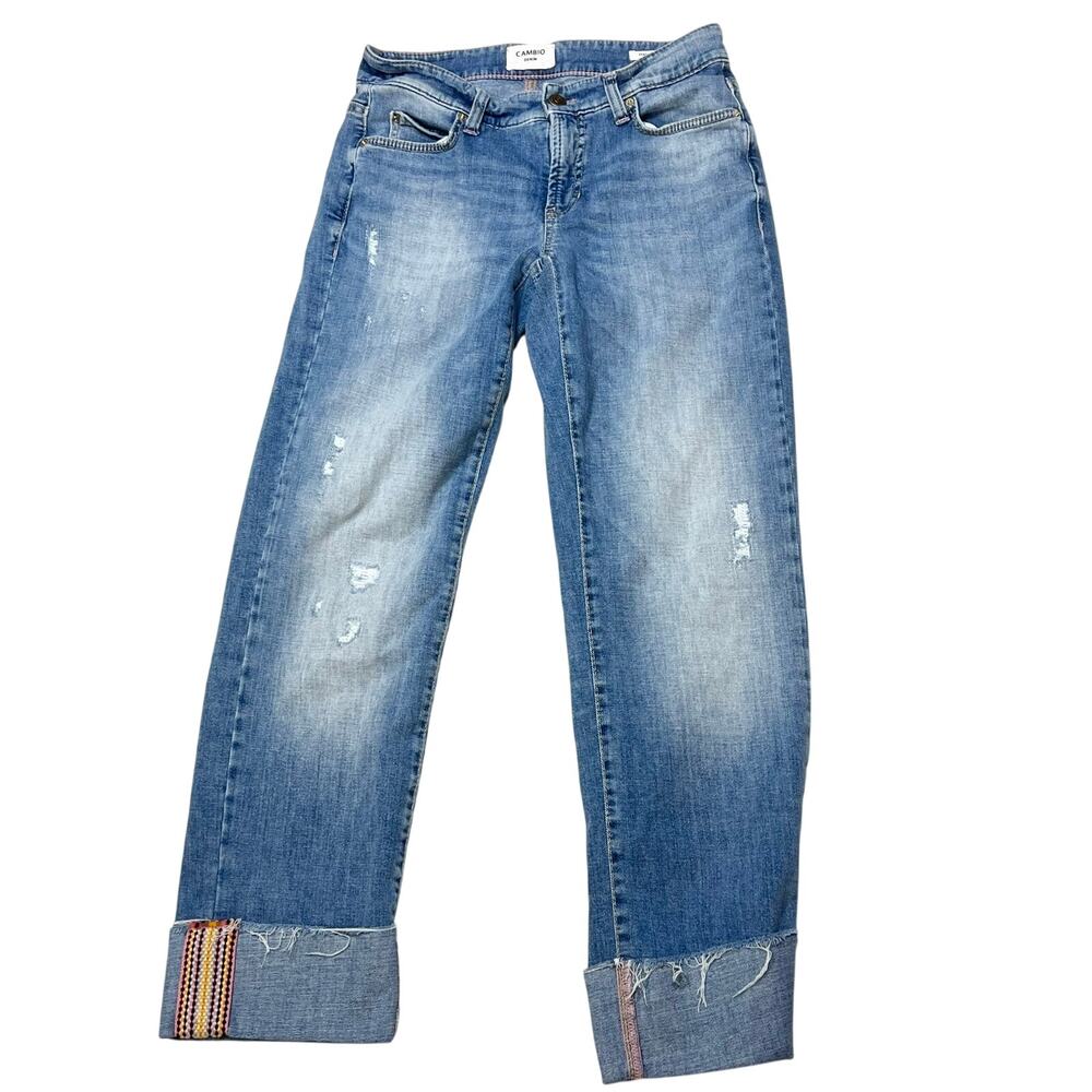 Cambio Paris Straight Leg Short Jeans Pants Women Blue Italian Fabric 36 6